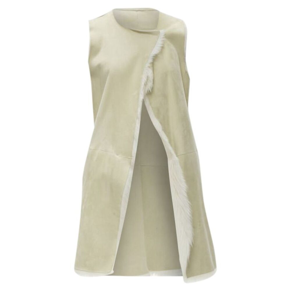Theory beige shearling lamb fur lined suede vest